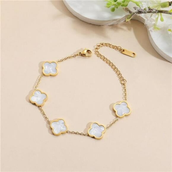 18K Gold Plated Clover Bracelet Lucky Four Leaf Link Jewelry Gift for Women - Picture 6 of 8